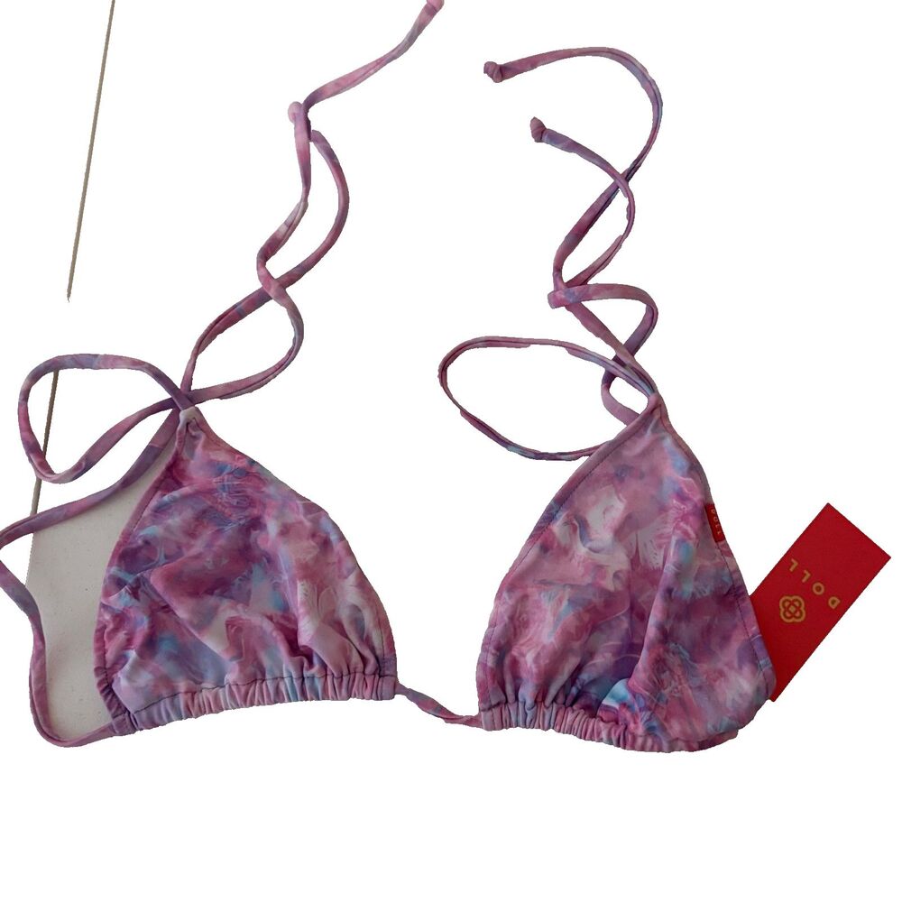 Doll & Co Bikini Women's Large Purple Colorful Halter Tie Unpadded Swim Top